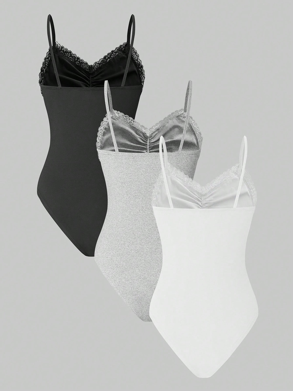 3pcs/Set Sexy Lace Spaghetti Strap Bodysuit