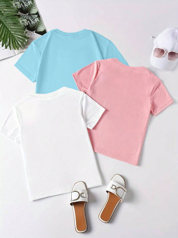 3pcs/Set Summer Toddler Clothes Cute Cat Loose Casual Round Neck Tops Combo Outfit