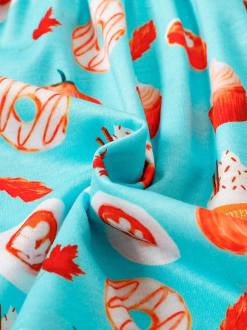 3pcs/Set Toddler Girls' Polka Dot & Pumpkin Ditsy Floral Long Sleeve Casual Dresses, Autumn & Winter