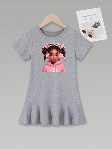 3pcs/Set Women's/Girls' Casual All-Match Ironed Print Mid-Length Pencil Skirt And Short Sleeve Dress Summer Outfits