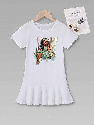 3pcs/Set Women's/Girls' Casual All-Match Ironed Print Mid-Length Pencil Skirt And Short Sleeve Dress Summer Outfits