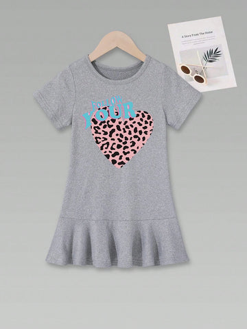 3pcs/Set Women's And Girls' Casual Pencil Skirt With Heat Transfer Printing, Mid-Length, Thin, Short Sleeve Dress For Summer