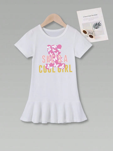 3pcs/Set Women's And Girls' Casual Pencil Skirt With Heat Transfer Printing, Mid-Length, Thin, Short Sleeve Dress For Summer