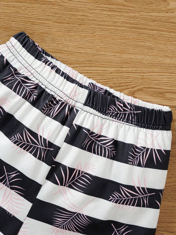 3pcs/Set Young Girl Casual Letter Print Fashion Fringed Sleeveless Top & Shorts & Bow Headband Summer Outfits