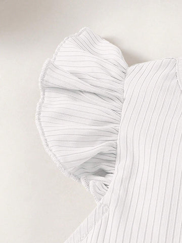 3pcs/Set Young Girl Knit Solid Color Cap Sleeve Fitted Casual Dress Set