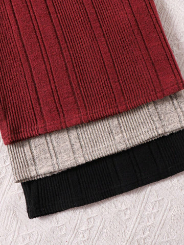 3pcs/Set Young Girl Knited Solid Collar Bodycon Casual Dress Set