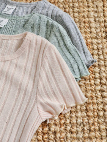 3pcs/Set Young Girl Knitting Solid Color Round Neck Fitted Casual Dress Set