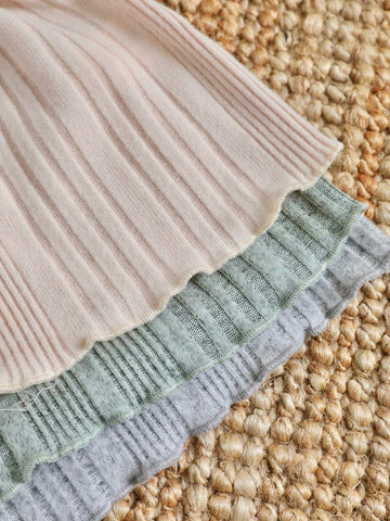 3pcs/Set Young Girl Knitting Solid Color Round Neck Fitted Casual Dress Set