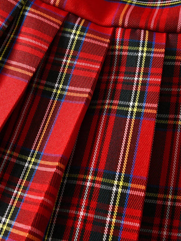 3pcs/Set Young Girl Plaid Printed Pleated JK Mini Skirt