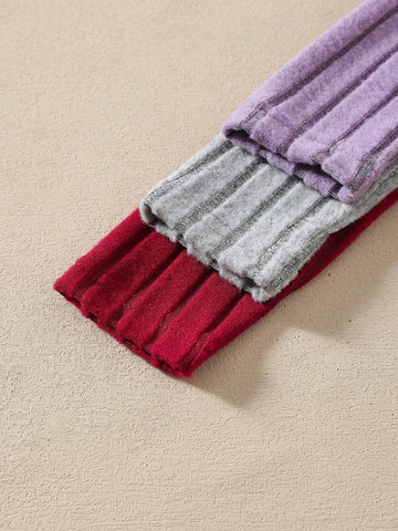 3pcs/Set Young Girls Casual Everyday Ribbed Solid Color Dress, Autumn