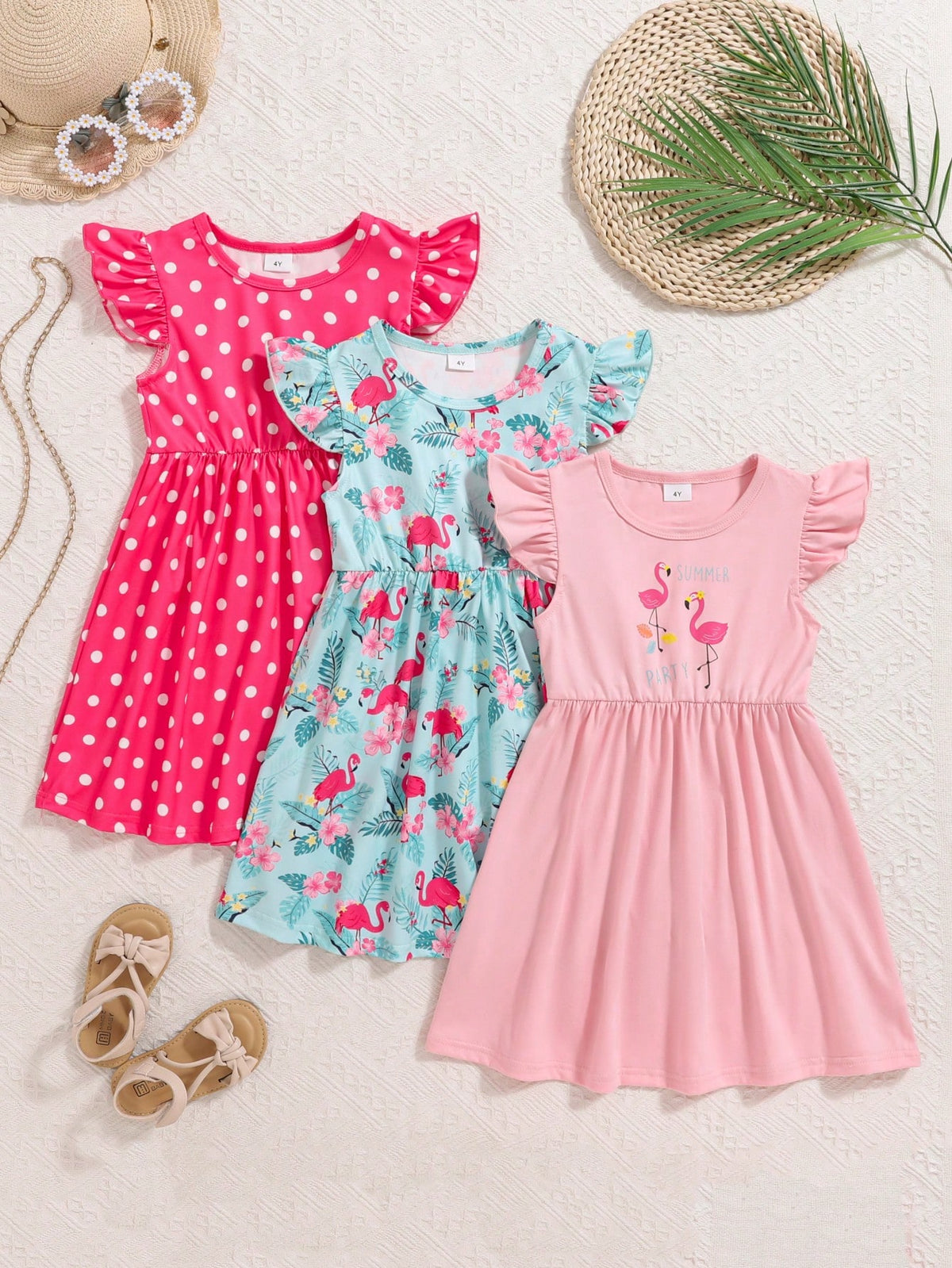 3pcs/Set Young Girls Flame Bird Pattern Print Dress Set For Spring And Summer