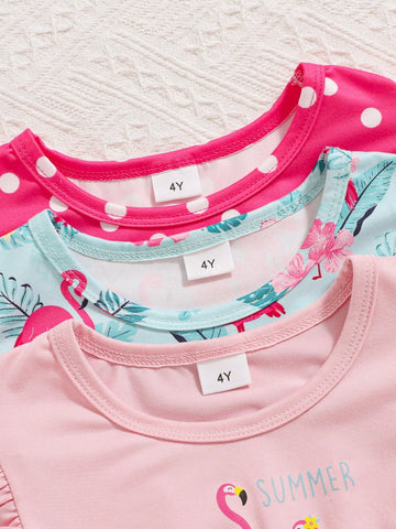 3pcs/Set Young Girls Flame Bird Pattern Print Dress Set For Spring And Summer