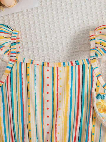 3pcs/Set Young Girls Sleeveless Square Neckline Cute Casual Cami Dress Set