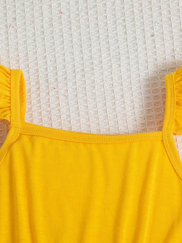 3pcs/Set Young Girls Sleeveless Square Neckline Cute Casual Cami Dress Set