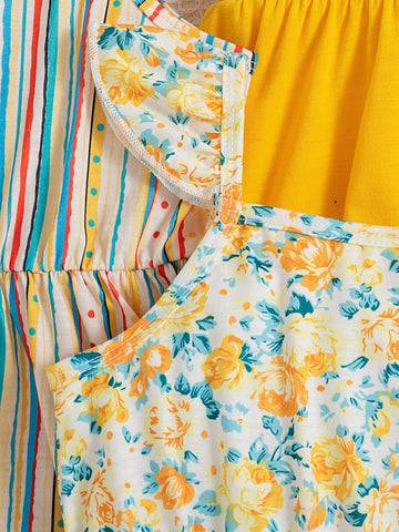 3pcs/Set Young Girls Sleeveless Square Neckline Cute Casual Cami Dress Set