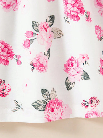 3pcs/Set Young Girls Suspender Fashion Floral Print & Solid Color Button Casual Dress Sets