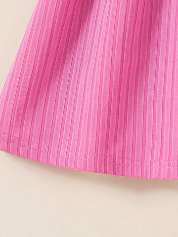 3pcs/Set Young Girls Suspender Fashion Floral Print & Solid Color Button Casual Dress Sets