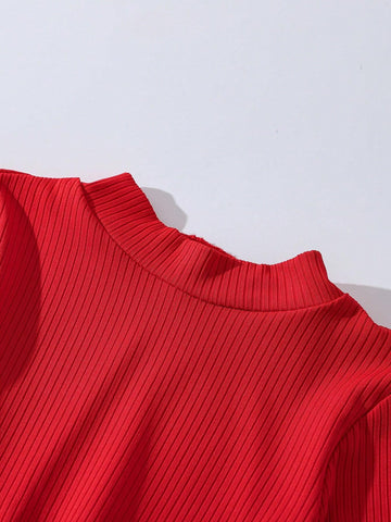 3pcs Girls Basic Ribbed Long Sleeve Casual Dress Sets. Suitable For Girls' Daily Casual Wear