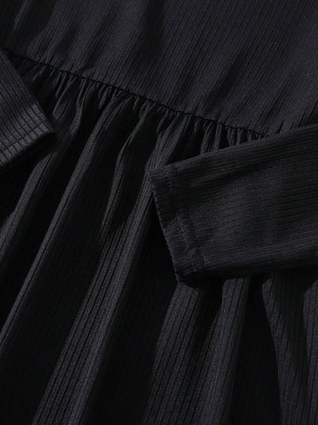 3pcs Girls Basic Ribbed Long Sleeve Casual Dress Sets. Suitable For Girls' Daily Casual Wear