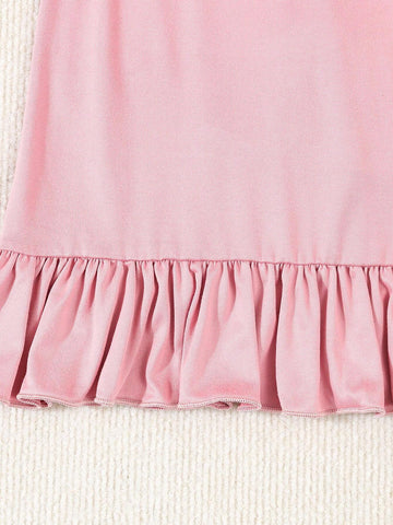 3pcs Girls' Casual Knit Cap Sleeve Dress Set, Solid Color, Summer