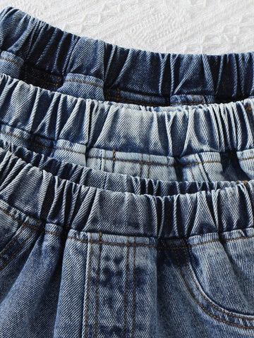 3pcs Girls Classic 3-Color Denim Shorts, Comfortable Outdoor Fashion