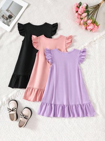 3pcs Girls Colorful Cap Sleeve Dress Sets