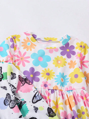 3pcs Girls Fashionable Casual Chic & Elegant Leopard Print Dress Set, Patchwork Design