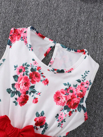 3pcs Girls' Fashionable Casual Cute Style Plaid Wrinkled Hem Lace Long Sleeve Shirt + Floral Printed Dress With Belt Set, Perfect For Outings And Leisure