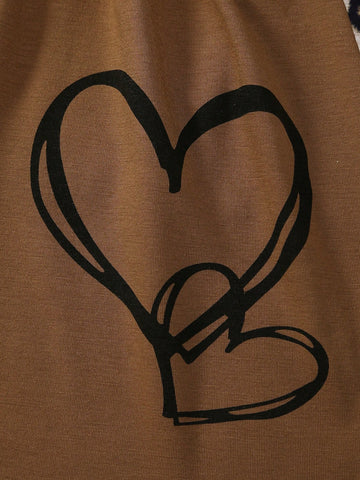 3pcs Girls Heart Print Knit Long Sleeve Pullover Sweater And Dress Set, For Spring/Autumn