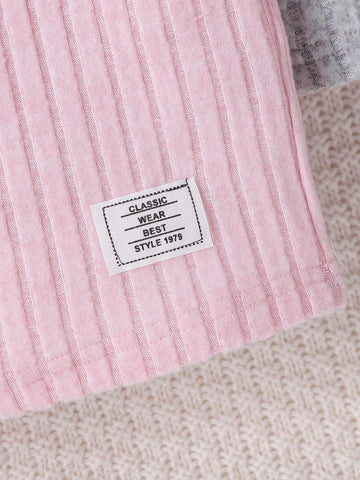 3pcs Girls' Solid Color Ribbed Elegant Dress Set