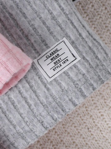 3pcs Girls' Solid Color Ribbed Elegant Dress Set