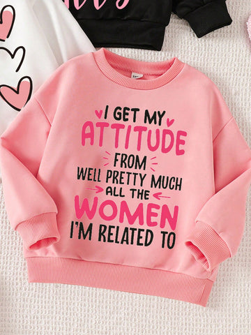 3pcs Set Young Girl Heart & Letter Print Thickened Thermal Lined Long Sleeve Sweatshirts, Suitable For Autumn/Winter