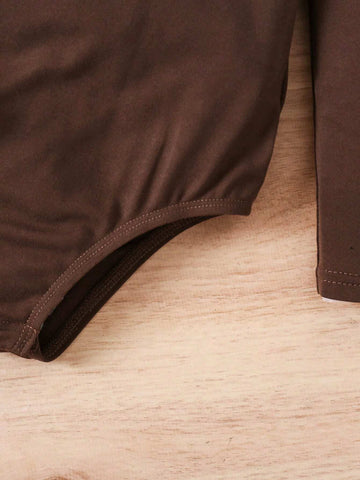 3pcs Set Young Girl Knit Solid Mock Neck Fitted Casual Jumpsuit