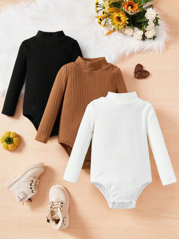 3pcs Set: Young Girl Solid Color Knitted Collared Fitted Casual Jumpsuit