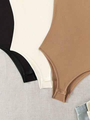 3pcs Solid Color Camisole Bodysuits