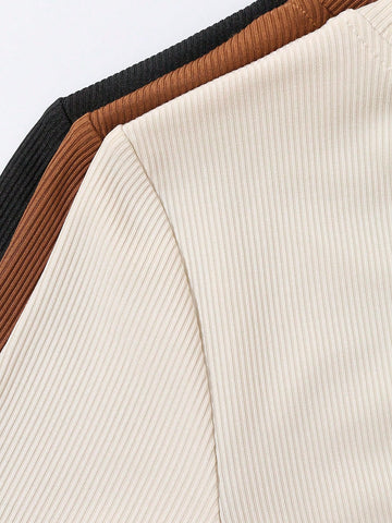 3pcs Solid Ribbed Knit Bodysuit