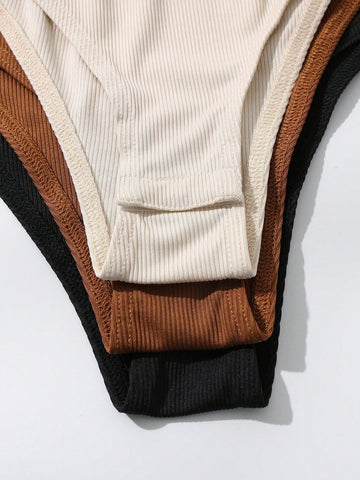 3pcs Solid Ribbed Knit Bodysuit