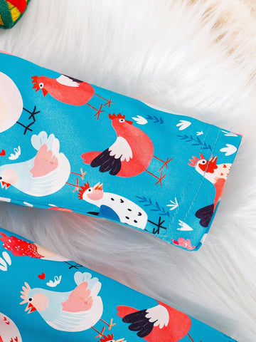 3pcs Xmas Candy Christmas Tree, Snowman, Cartoon Chick Print Ruffle Hem Dress Set