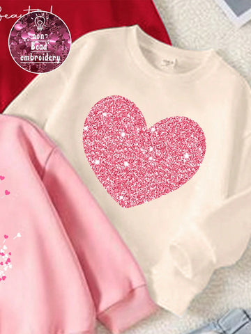 3pcs Young Girl Casual Minimalist Thicker Thermal Lined Crew Neck Sweatshirt Set, Suitable For Autumn & Winter