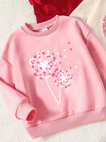 3pcs Young Girl Casual Minimalist Thicker Thermal Lined Crew Neck Sweatshirt Set, Suitable For Autumn & Winter