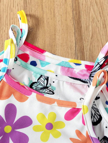 3pcs Young Girl Casual Sports Style Random Print Camisole Dress