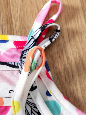 3pcs Young Girl Casual Sports Style Random Print Camisole Dress