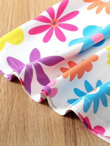 3pcs Young Girl Casual Sports Style Random Print Camisole Dress