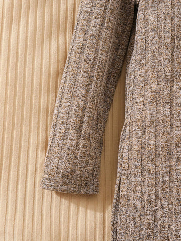 3pcs/ Young Girl Cute Striped Knitted T-Shirt Dress, Buy 1 Get 2,Comfortable, Lovely And Sweet, Suitable For Winter & Fall