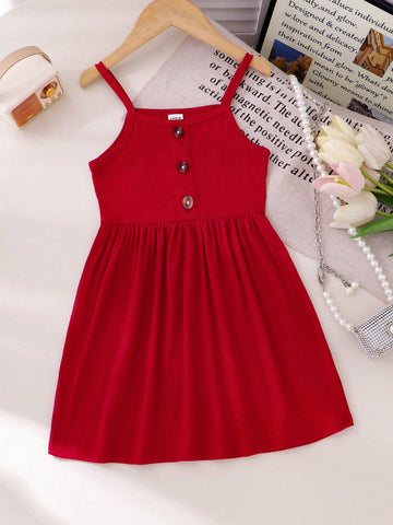 3pcs Young Girl Summer Strap Multi-Color Knitted Ribbed Waisted Sundress, Casual & For Holiday