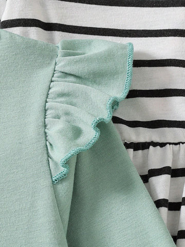 3pcs Young Girls Casual Solid Color Lantern Sleeve Round Neck A-Line Loose Waist Midi Dress Set, Spring Autumn