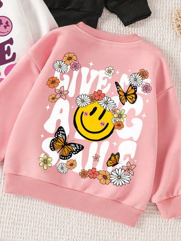 3pcs Young Girls Minimalist Letter & Graphic Thick Thermal Lined Long Sleeve Hoodies, Suitable For Autumn/Winter