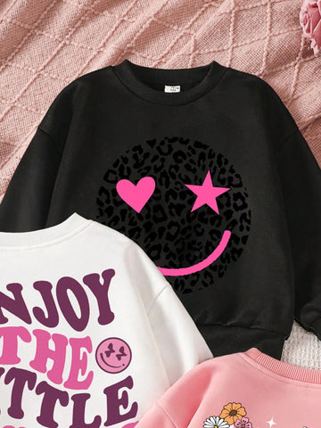 3pcs Young Girls Minimalist Letter & Graphic Thick Thermal Lined Long Sleeve Hoodies, Suitable For Autumn/Winter