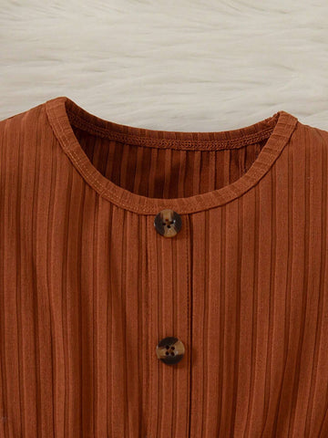 3pcs Young Girls Trendy Floral Print Long Sleeve Button Front Casual Dress Set