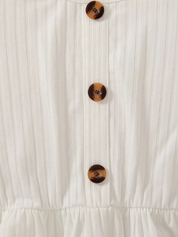 3pcs Young Girls Trendy Floral Print Long Sleeve Button Front Casual Dress Set